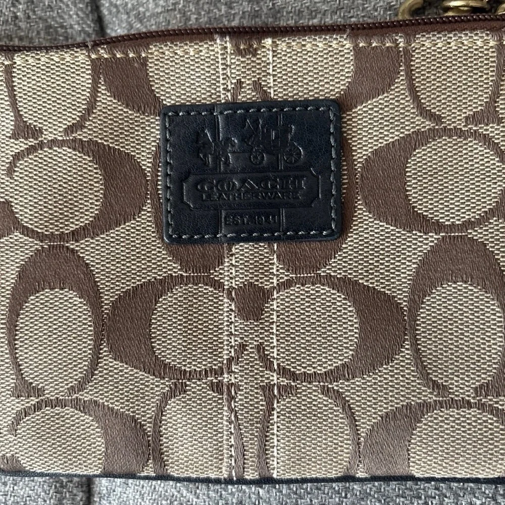 Vintage Coach Signature Canvas Wristlet Tattersall Plaid Lining Brown Y2K Rare - Picture 2 of 6